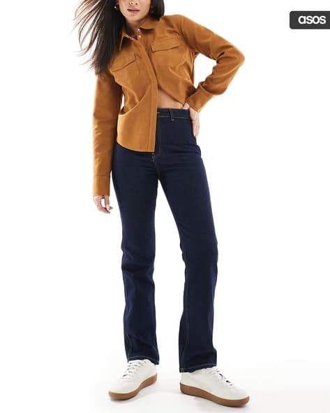 ASOS DESIGN Women High-Rise Slim Regular Fit Jeans with Button Detail