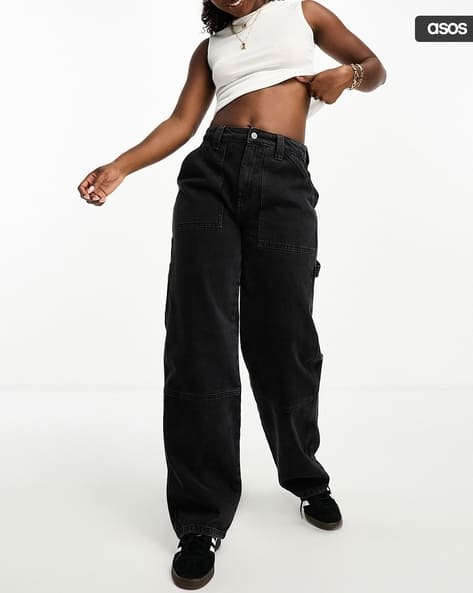 ASOS DESIGN Women Lightly Washed Hourglass Boyfriend Fit Cargo Jeans