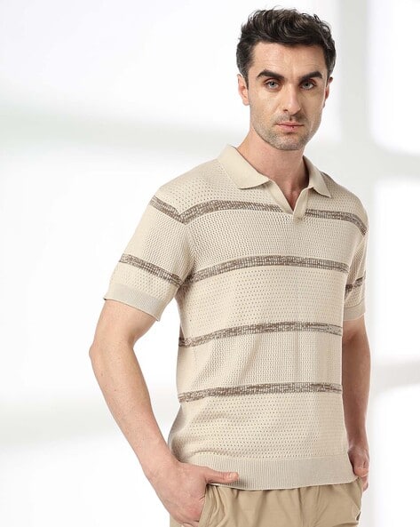 Teamspirit Men Jhony Striped Regular Fit Polo T-Shirt