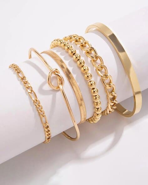 Jewels galaxy Women Set of 5 Gold-Plated Link Bracelets