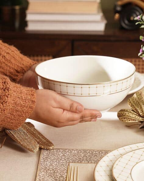 Pure Home And Living  Ceramic Criss Cross Detail Serving Bowl