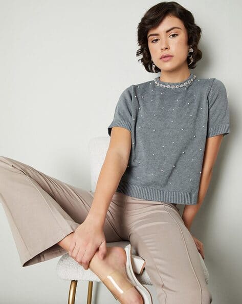 ニット/セーター OVER HALF SLEEVE KNIT TOPS Sleeveless Sweater - Buy Sleeveless Sweater online in India