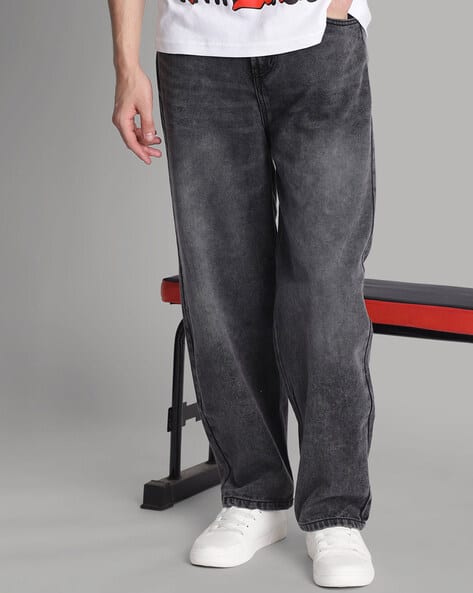 Cotton Washed Mid-Rise Baggy Heavily Jeans