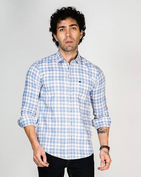 Allen Cooper Men Checks Slim Fit Shirt with Spread Collar
