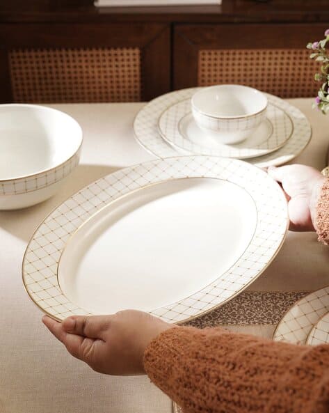 Pure Home And Living  Ceramic Criss Cross Detail Rice Platter