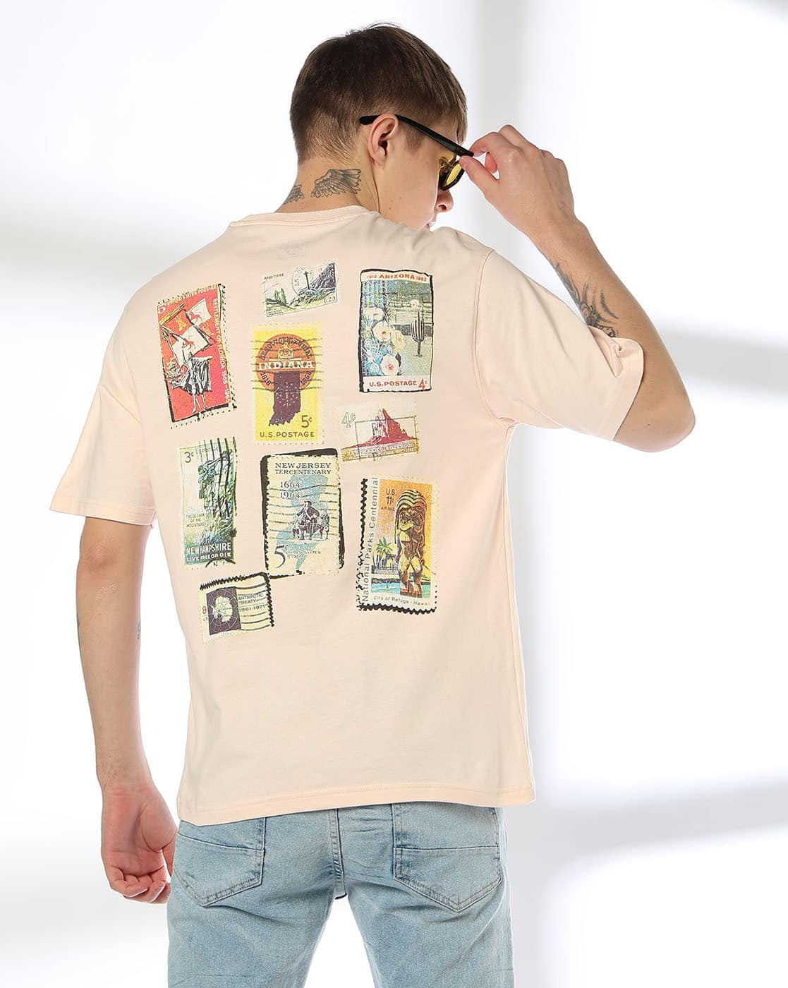 DNMX Men Graphic Print Relaxed Fit Crew-Neck T-Shirt For Men (Pink, L)