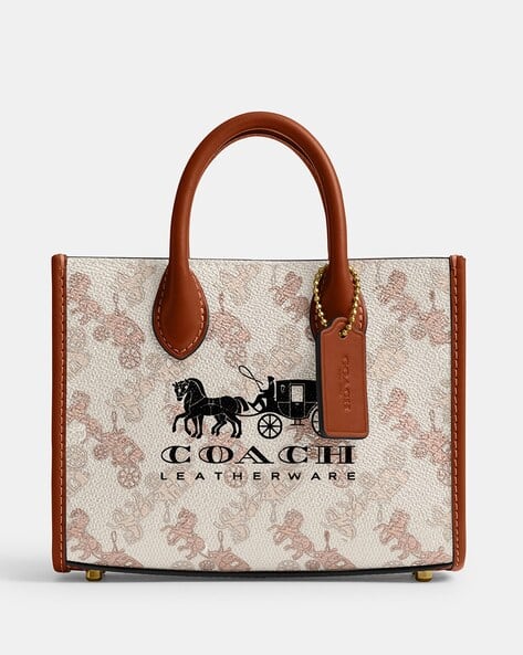 Buy Coach Ace Horse Carriage 17 Small Tote Bag White Color