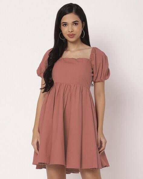Moomaya Women Fit & Flared Skater Dress with Square Neck