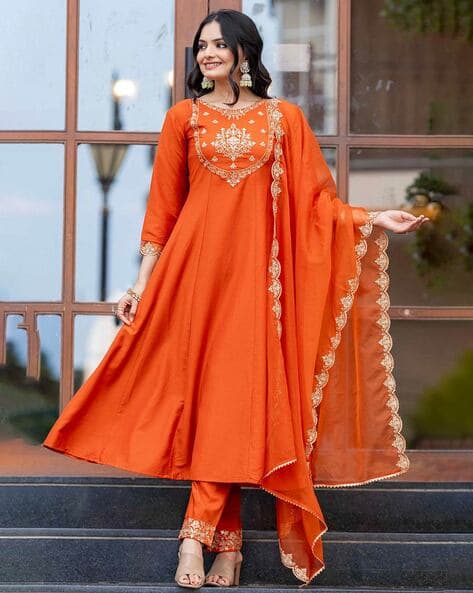 Buy Orange Kurta Suit Sets for Women by MAJESTA Online