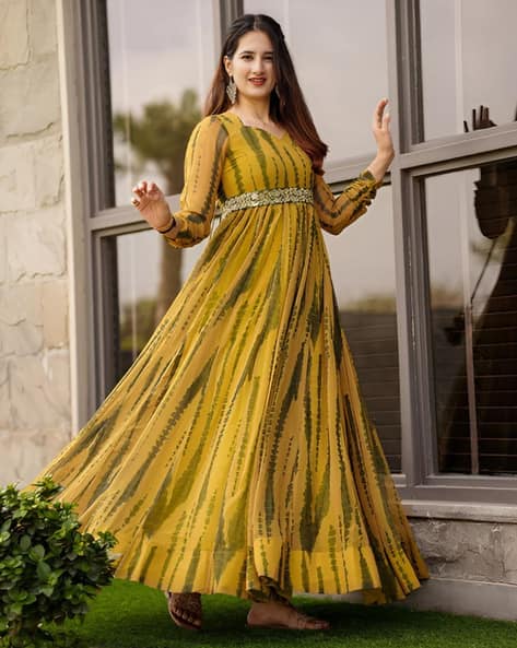 Yellow Long Party Wear Gown Online Buy Georgette Yellow Party Wear