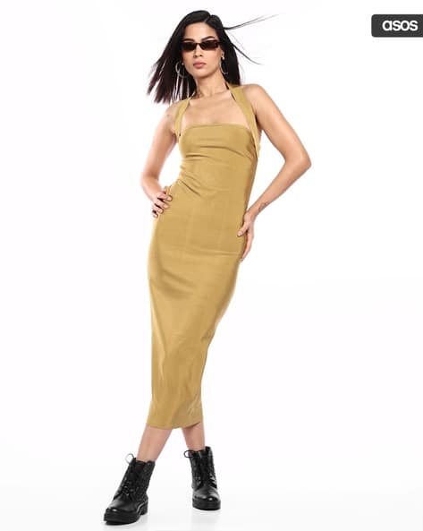 Buy ASOS DESIGN Halter-Neck Bandage Midi Dress Online | Ajio.com