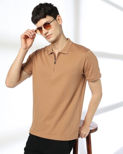 Men Self-Structured Slim Fit Polo T-Shirt