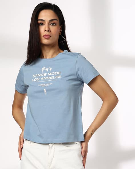 Women Typographic Print Regular Fit Round-Neck T-Shirt