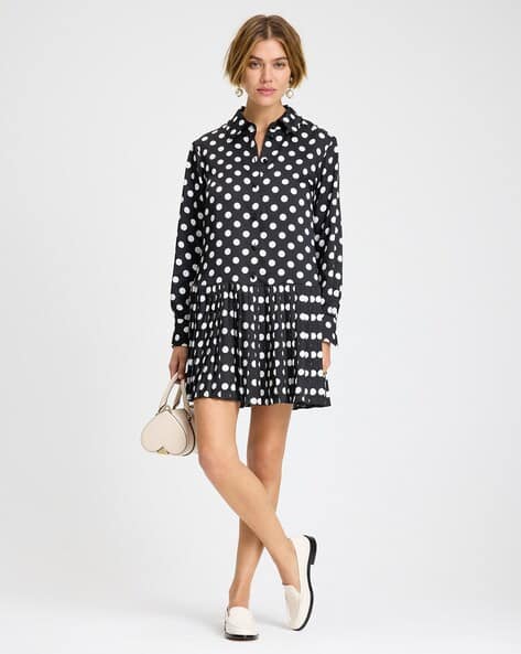 Buy KATE SPADE Breezy Dot Print Slim Fit Pleated Shift Dress | Black & White  Color Women | AJIO LUXE