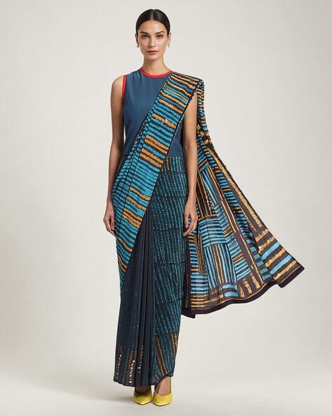 SATYA PAUL Women Rhapsody Striped Silk Saree