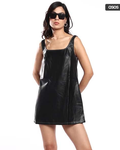 Buy ASOS DESIGN Faux Leather Pinny Dress Online | Ajio.com