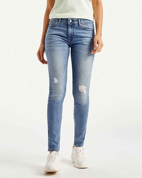 Women Mid-Wash Distressed 711 Skinny Fit Jeans