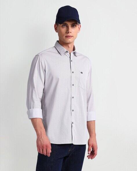 Arrow Sports Men Patterned Slim Fit Cotton Shirt