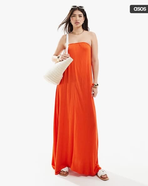 Buy ASOS DESIGN Crinkle Bandeau Maxi A-Line Dress Online | Ajio.com
