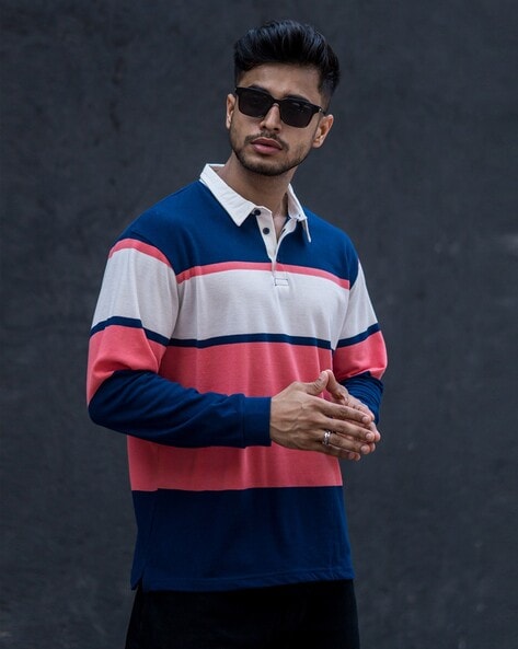 Striped Polo T-Shirt with Full Sleeves