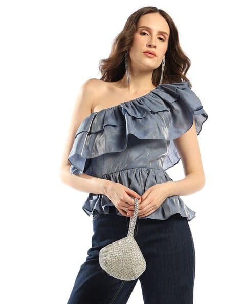 One Shoulder Silk Top Asos One-Shoulder Top With Ruffle Peplum Hem
