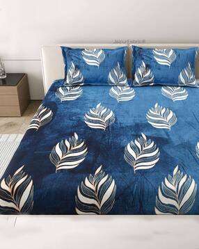 jaipur fabric 250 TC Leaf Print Double King Size Bedsheet with Pillow Covers-picture-11