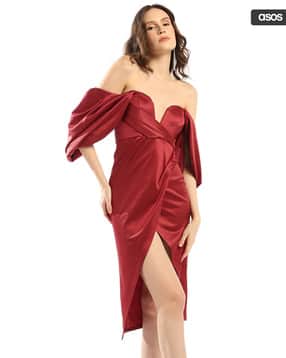 Buy ASOS DESIGN Off-Shoulder Bardot Tuck Midi... Online | Ajio.com Buy ASOS DESIGN Off-Shoulder Bardot Tuck Midi... Online | Ajio.com