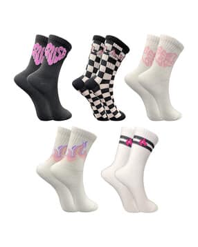 trazo Set of 5 Women Ribbed Mid-calf Length Socks-picture-3