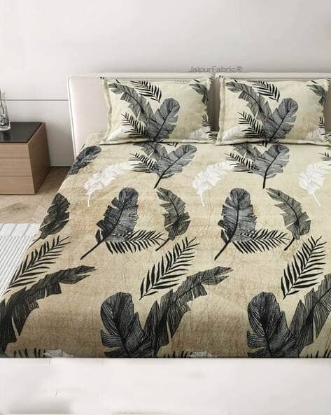 Jaipur Fabric 250 TC Leaf Print Double King Size Bedsheet with Pillow Covers