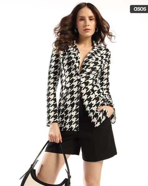 ASOS DESIGN Houndstooth Print Jersey Suit Blazer