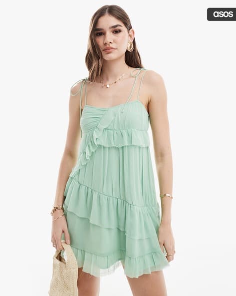 asos green frill dress Asos Design Frill Detail Wrap Maxi Dress In Bright Lime Dobby