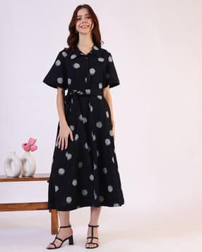 Women Polka-Dot Print Shirt Dress-image-43