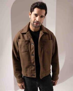 Men Boxy Fit Jacket with Button Closure