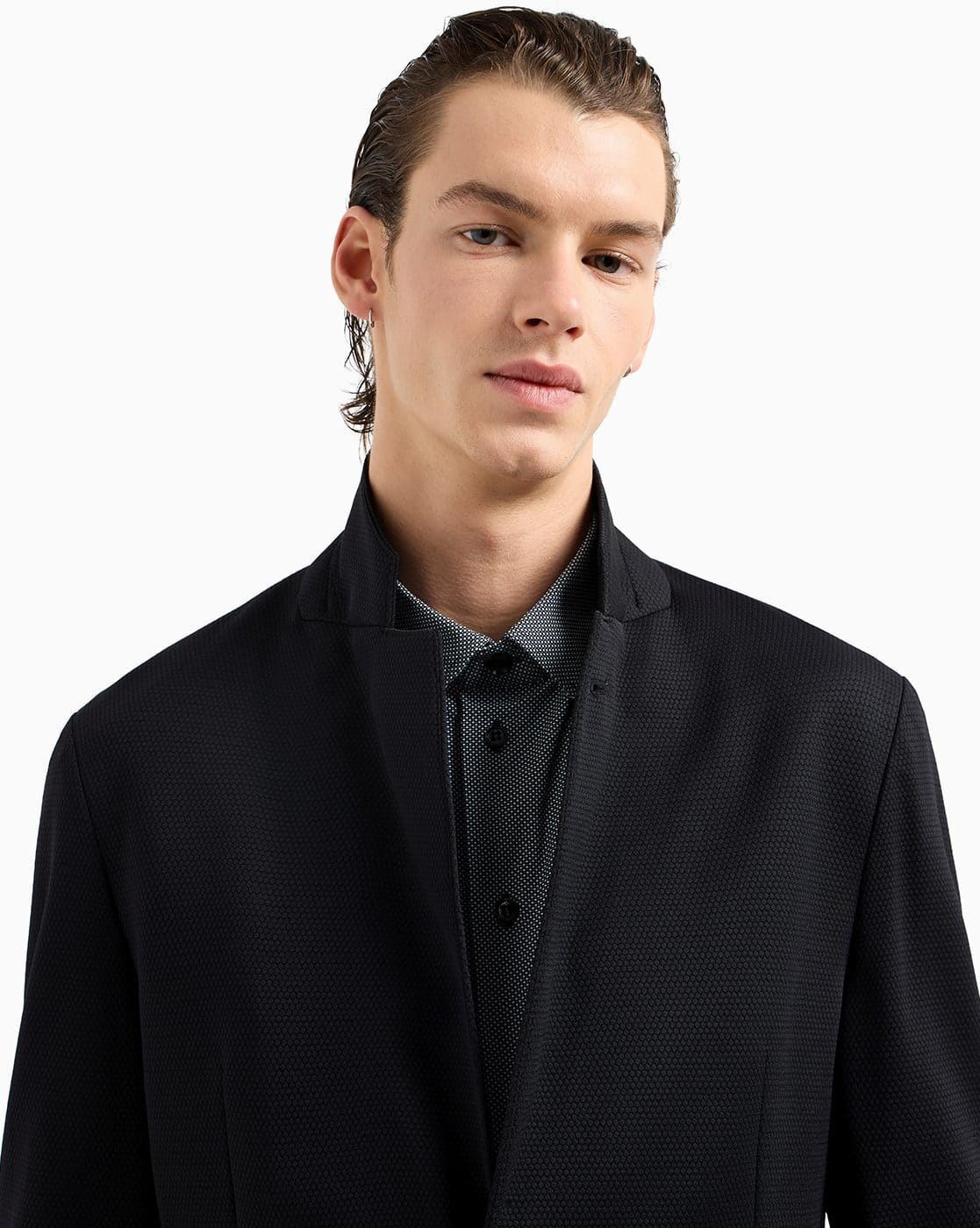 Buy EMPORIO ARMANI Single-Breasted Pique Jacket | Black Color Men