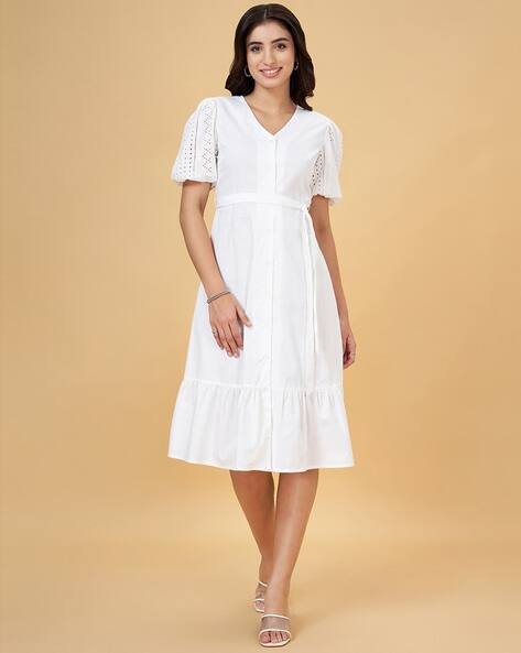 fit and flare ladies dresses 8-Bit A-Frames Fit & Flare Midi Dress in Bright Day main image 0