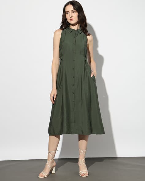 Sleeveless Shirt Dress with Insert Pockets