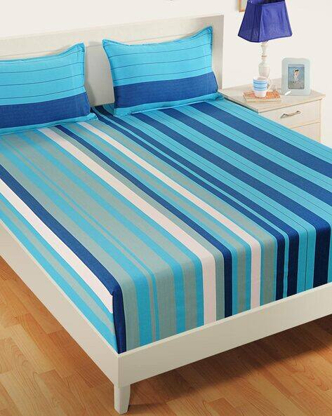 Swayam 240 TC Striped Double Bedsheet with Pillow Covers