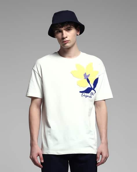 Jack & Jones Men Embroidered Oversized Crew-Neck T-Shirt