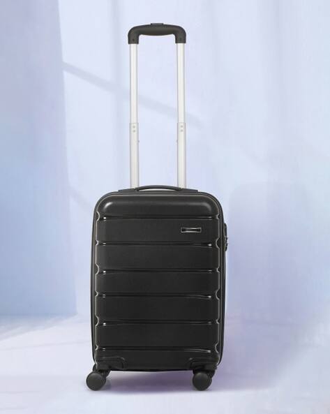 TEAKWOOD LEATHERS Unisex Black 8 Wheels Hard Sided With Zipper Closure 360° Silent Dual Spinner Wheels Trolley Bag