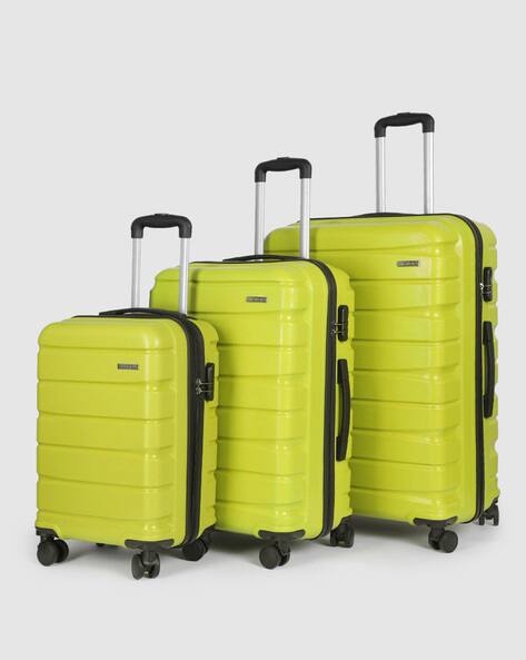TEAKWOOD LEATHERS Unisex Lime Green 8 Wheels Hard Sided With Zipper Closure 360° Silent Dual Spinner Wheels Trolley Bag Set Of 3 - Large Medium & Cabin
