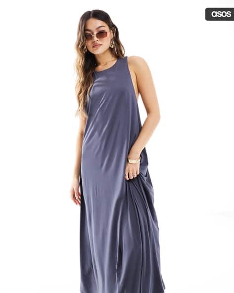 slim fit dress slacks Dusty Blue Bridesmaid Dresses ASOS Halter A-Line Sleeveless Floor Length Chiffon Bridesmaid Dresses with Slit main image 1