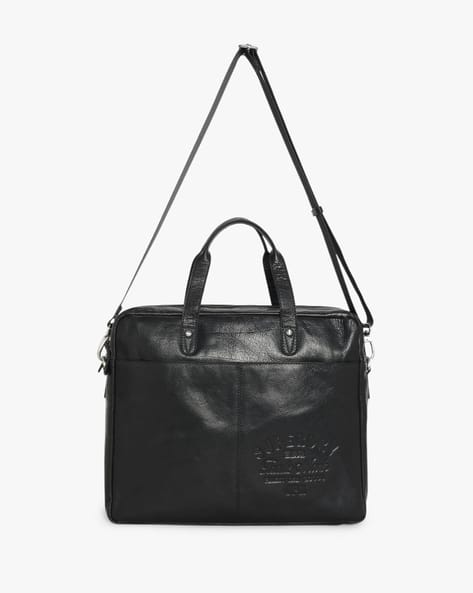 SUPERDRY Men Brand Print Vintage Leather Laptop Bag