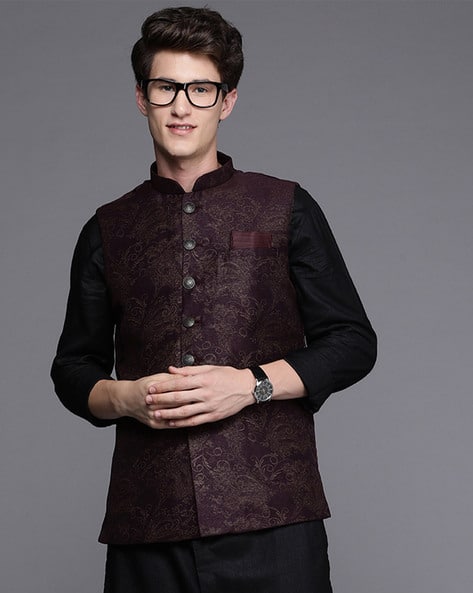Buy Wine 3-Piece Ethnic Suit for Men by MANYAVAR Online