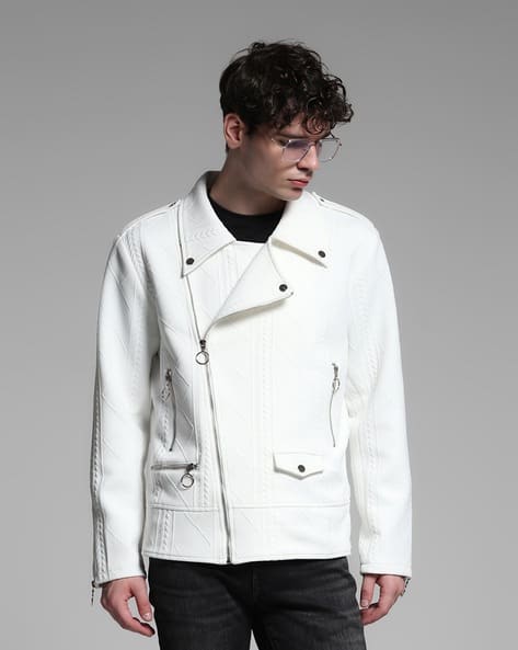 Men Cable-Knit Regular Fit Zip-Front Bomber Jacket