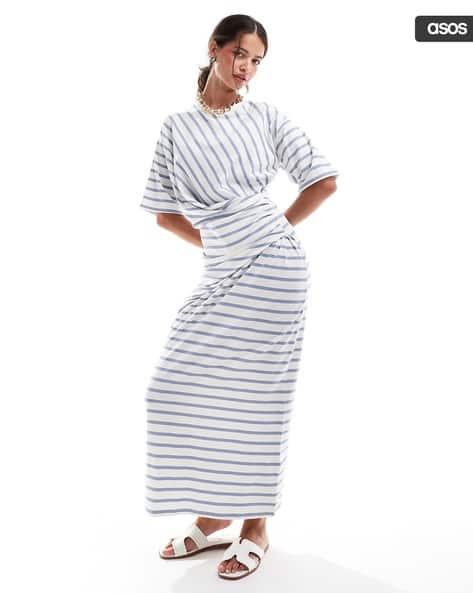 blue and white striped dress asos Sweetheart Blue Chiffon Tiered A-line Prom Dresses