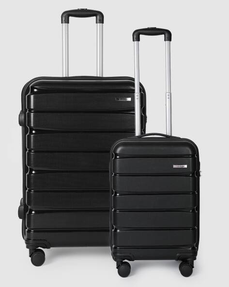 TEAKWOOD LEATHERS Unisex Black 8 Wheels Hard Sided With Zipper Closure 360° Silent Dual Spinner Wheels Trolley Bag Set Of 2 - Medium & Cabin