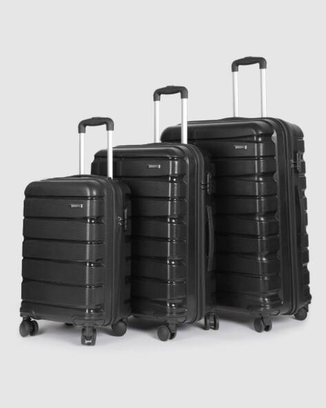 TEAKWOOD LEATHERS Unisex Black 8 Wheels Hard Sided With Zipper Closure 360° Silent Dual Spinner Wheels Trolley Bag Set Of 3 - Large Medium & Cabin