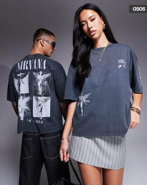 Unisex Nirvana Print Boxy Fit Crew-Neck T-Shirt
