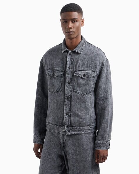 Buy GIORGIO ARMANI Chevron Regular Fit Linen Denim Blouson Jacket