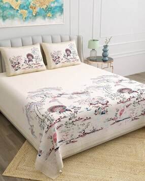 jaipur fabric 180 TC Floral Print Double Bedsheets with Pillow Covers-picture-47